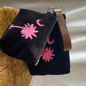 Elegant Black and Pink Embroidered Clutch